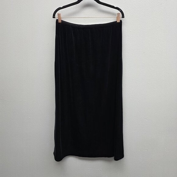 Coldwater Creek Skirt Womens Petite Medium Black Velvet Pull On Made USA Midi - Picture 1 of 8
